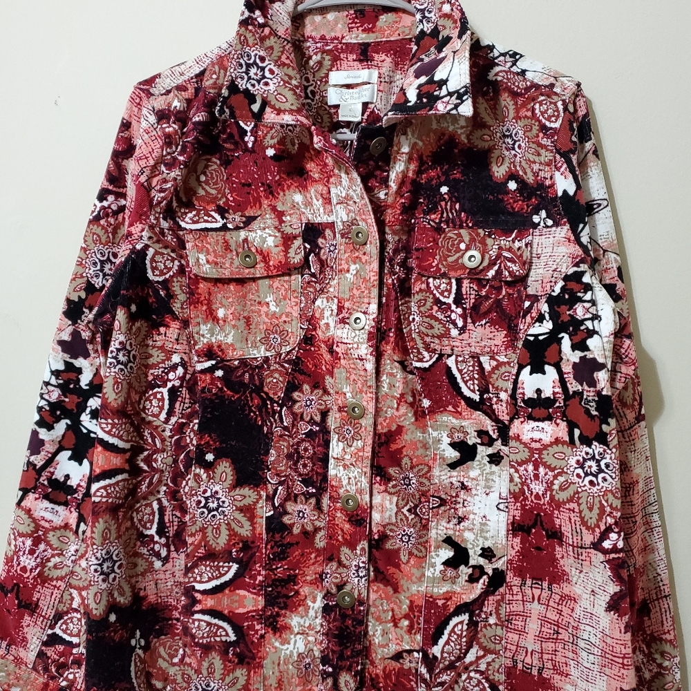 Christopher Banks Burgundy Coral Corduroy Jacket L